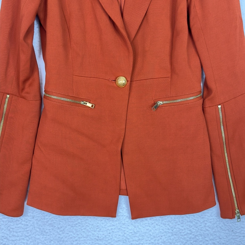Ramy Brook Womens Blazer 0 Rust Orange Gold Zip Detail Flare Sleeve Jacket - Picture 4 of 16